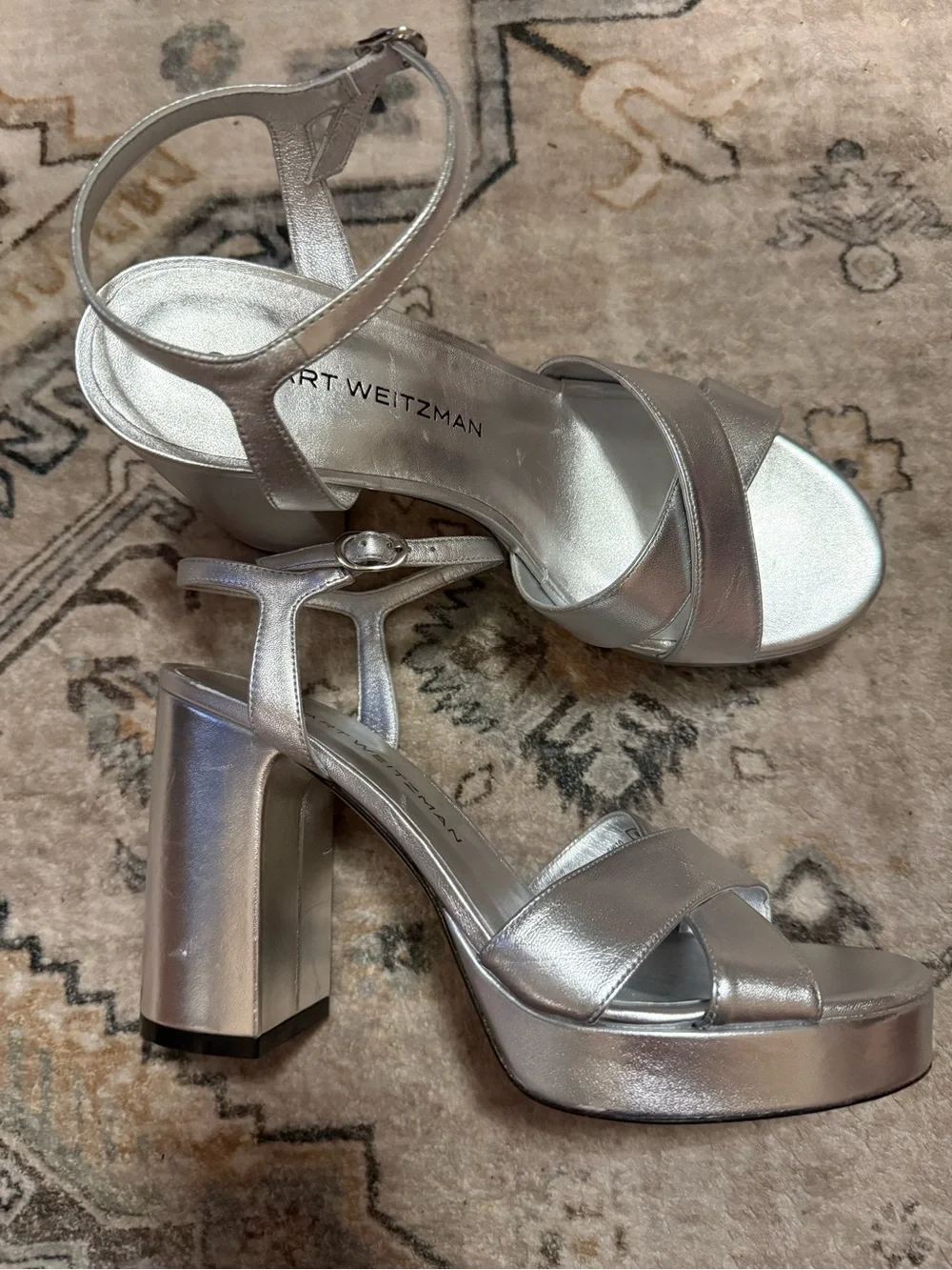STUART WEITZMAN DAYNA 100MM METALLIC LEATHER PLATFORM 9